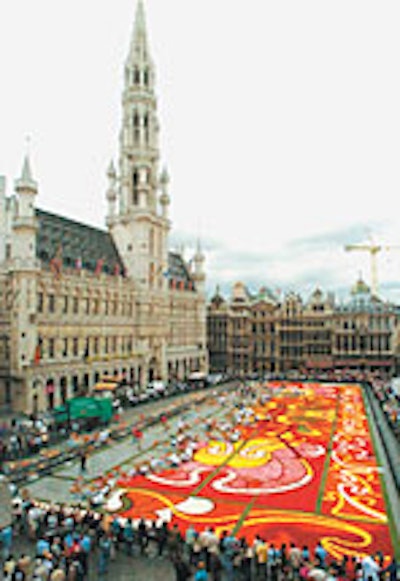 Every other year, Brussels ' Grand-Place is filled with an enormous floral carpet.