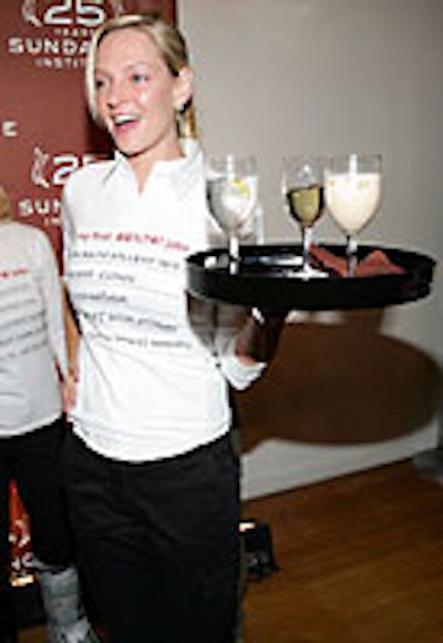 Celebrity servers wore T-shirts touting their breakthrough Sundance film at the institute's anniversary party.