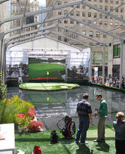 UBS took over a large chunk of sidewalk next to the Rockefeller Center rink for a 10-day golf promotion.
