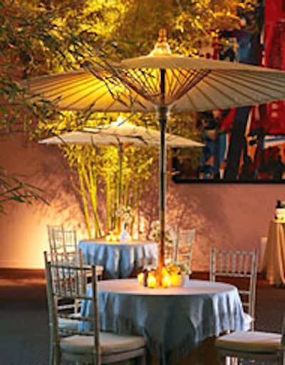 The event's design featured bamboo and custom-made, Asian-inspired umbrellas.