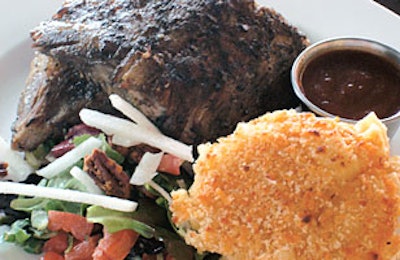 Memphis ' baby back ribs, baked macaroni salad, and house salad.