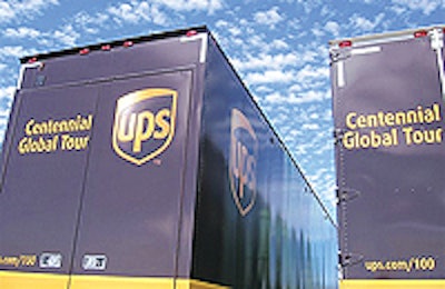 Two 53-foot trailers travel to each U.S. city hosting the UPS Centennial Tour.