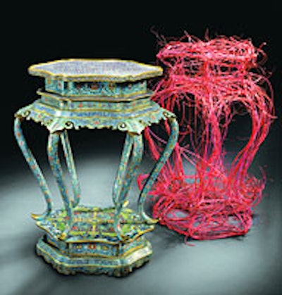 A 17th-century Chinese incense stand alongside Gord Peteran's contemporary interpretation 'Inception Stand. '