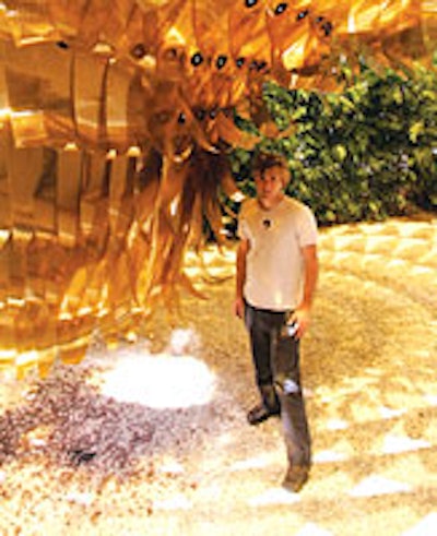 Benjamin Ball amid the firm's 2005 outdoor piece 'Maximilian's Schell, ' at Los Angeles's Materials & Applications.