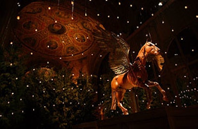A giant Pegasus sculpture was flown in from Paris for the party.