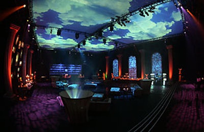 The enchanted ceiling of Hogwarts ' Great Hall was re-created for the premiere party.