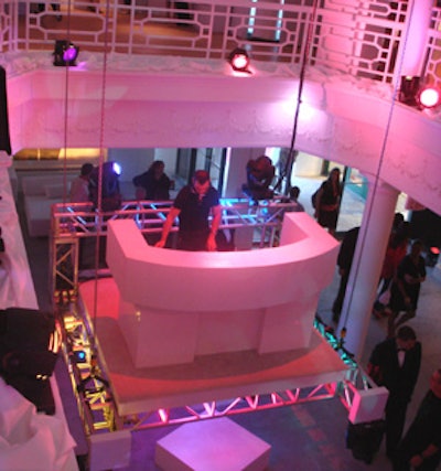 The DJ played techno music on a platform that was raised and lowered throughout the night to showcase the numerous floors of the building.