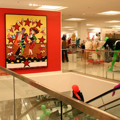 Miami artist Romero Britto created a commemorative design titled 'Macy's Celebration, ' which appears on the store's shopping bags and on a large mural on the second floor.