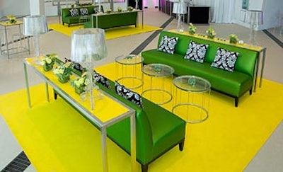 Contemporary Furniture Rentals provided a yellow and green lounge for the Royal Ontario Museum's gala celebrating the unveiling of its Michael Lee-Chin Crystal addition.