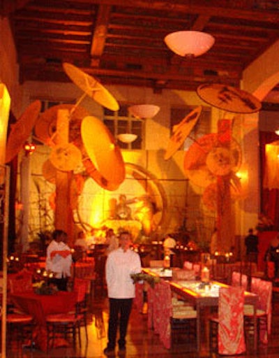 Designs by Sean decorated the main hall of the Dupont Building giving it an Asian-inspired feel with large paper umbrellas, red lighting, and oriental statues.