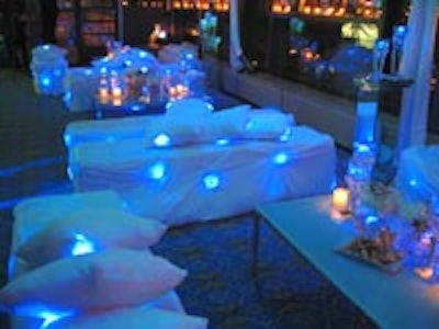 Illuminated sofas, beds, and pillows from Designing Trendz lent a decidedly arctic feel to the Park Hyatt Toronto hotel's Roof II Lounge for Into the Wild's the post-showing gala at the Toronto International Film Festival.
