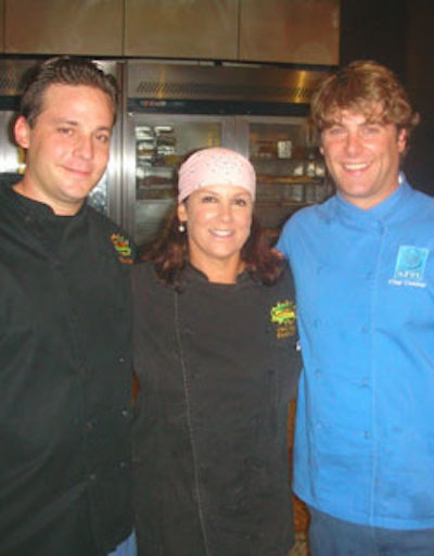 Ortanique chefs Eric Scott and Cindy Hutson took a break from cooking to pose with Azul chef Clay Conley.