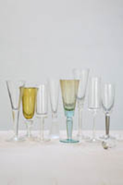 A selection of champagne glasses available for rent.