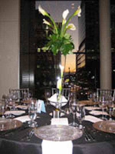 Calla lilies topped tables at dinner.