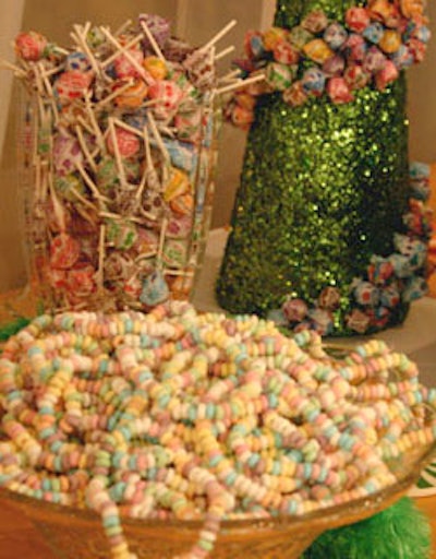 A dessert table stocked with fun and funky candy was provided by Details by Design.