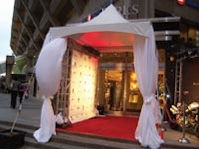 Westbury Rentals supplied the awning and red carpet outside of Birks ' flagship store in Yorkville for LG Electronics media launch of its new LG Shine cell phone.