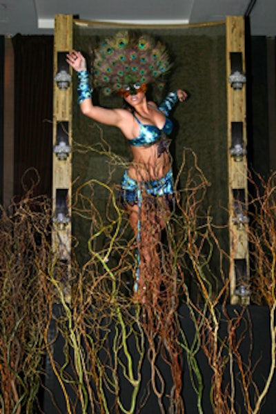 Under the creative direction of Michael Stern, peacock-inspired dancers, provided by New Century Dance Company, performed throughout the event.