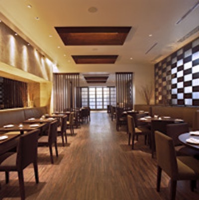 The 130-seat dining area at Bond Street in the Thompson Beverly Hills hotel features retro, earth-toned decor.