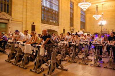 One hundred bikes filled Grand Central for the spin-a-thon.