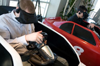 A race car simulator at the employee appreciation day