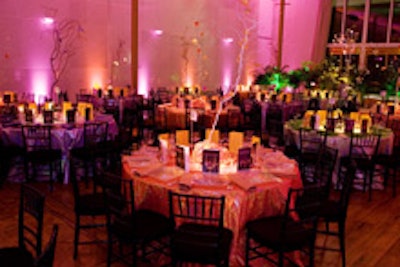 The gala's brightly hued table settings
