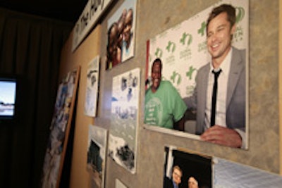 A display at Global Green's party featured Brad Pitt at work.