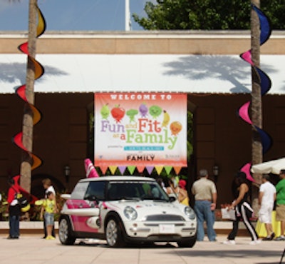 A pink Mini Cooper, complete with airplane wings, courtesy of Delta Airlines, was parked outside the entrance to Jungle Island.