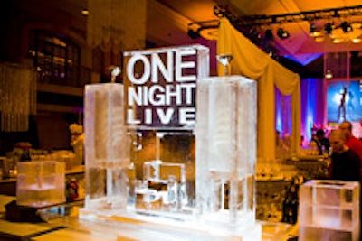 An ice sculpture on the central bar
