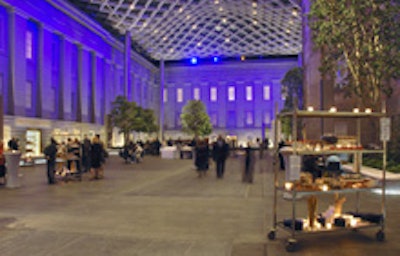 Blue lighting accented the Kogod Courtyard's soaring walls.