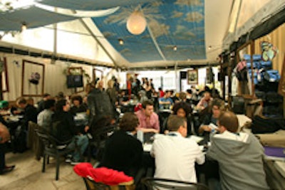 Members of the media crowded the Eastsport Café.