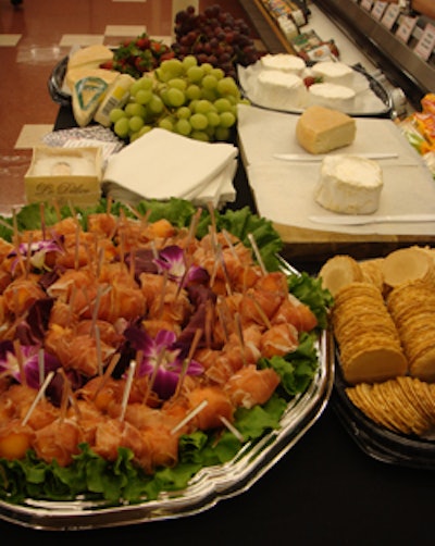 An international cheese display, with options from France and the U.S., served a selection of gourmet cheeses for guests to sample.