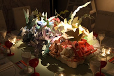 Students from Parsons the New School for Design folded paint swatches into flower and leaf shapes.