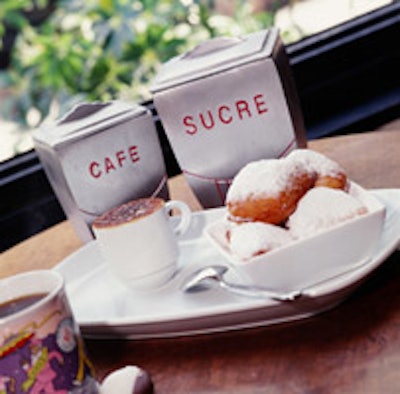Café au lait crème brûlée with beignets, from the Damgoodsweet recipe book .