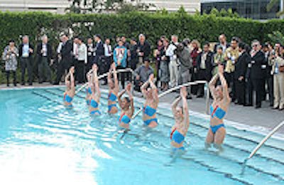 Synchronized swimmers performed at the conference's welcome reception.