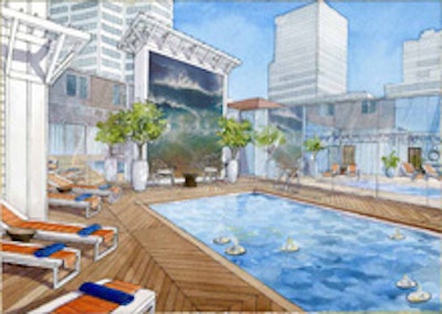 A preview of the pool area's new deck