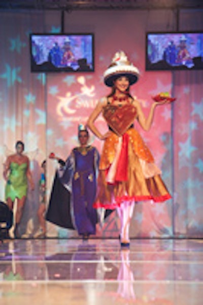 Models walked the runway in confectionary outfits.