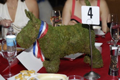 Dog-shaped topiary centerpieces at the Bark Ball