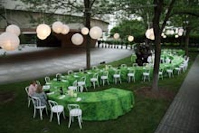 Main Event Caterers ' new grass-patterned tablecloths