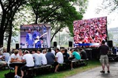Concert performance screens at Lollapalooza's beer garden