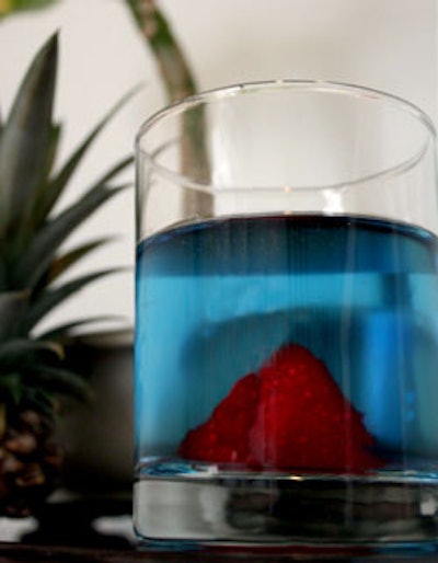 The blue Hawaii features a 'volcano ' of caviar-style pearls of gelled liquor.