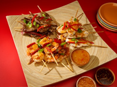A skewer appetizer platter from Organic to Go