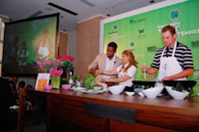Host A.J. Calloway, chef Ingrid Hoffman, and Andy Roddick