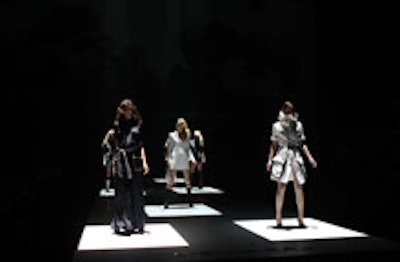 Expanding on the heavily choreographed shows from previous seasons, G-Star incorporated more theatrical movements, with models criss-crossing paths, walking at different paces, and stopping at different points on the runway to strike specific poses.