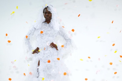 Falling rose petals at the Lana Fuchs presentation