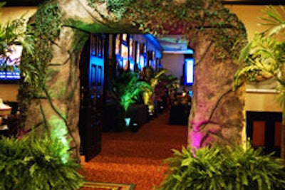 The entrance was decorated with a stone archway covered in vines.