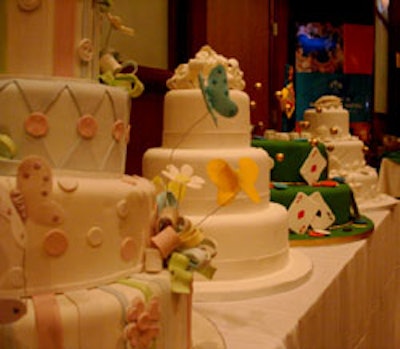 Edda's Cake Designs showcased its services with a row of cakes, which were only for display-not eating-that night.