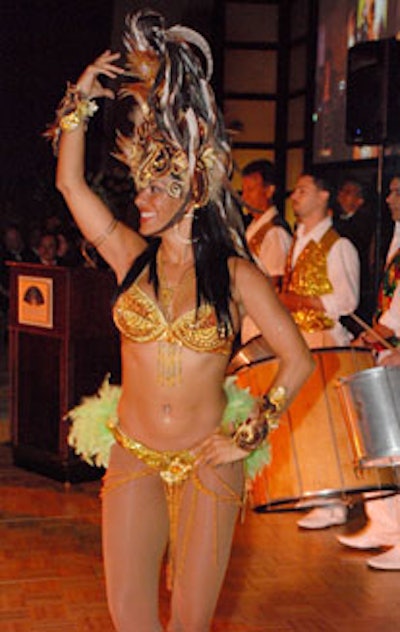 Samba dancers in elaborate costumes entertained guests throughout the evening.