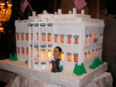 A giant gingerbread White House on display in the lobby.