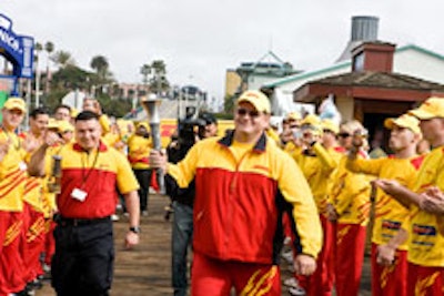 Runners carrying the Special Olympics torch