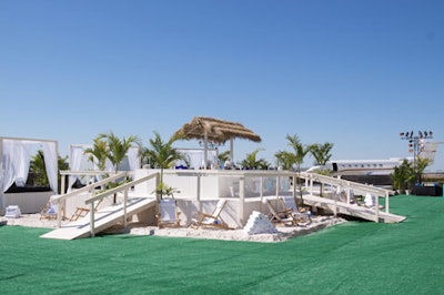 A sleek tiki hut at Marquis Jet and Net Jet's 'The Hangar at Tampa Bay ' party on Saturday